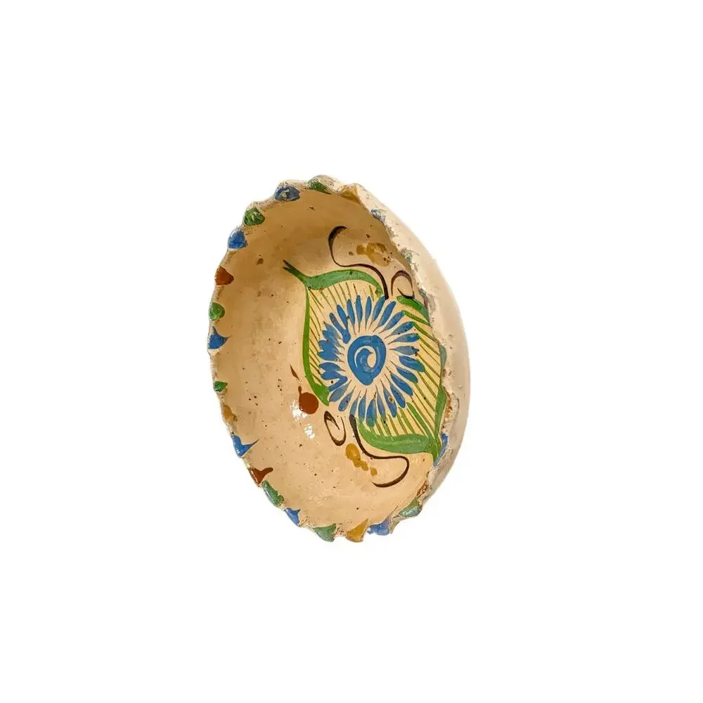 Vintage Folk Art Clay Mexican Tlaquepaque Pottery Scalloped Nesting Bowl Set